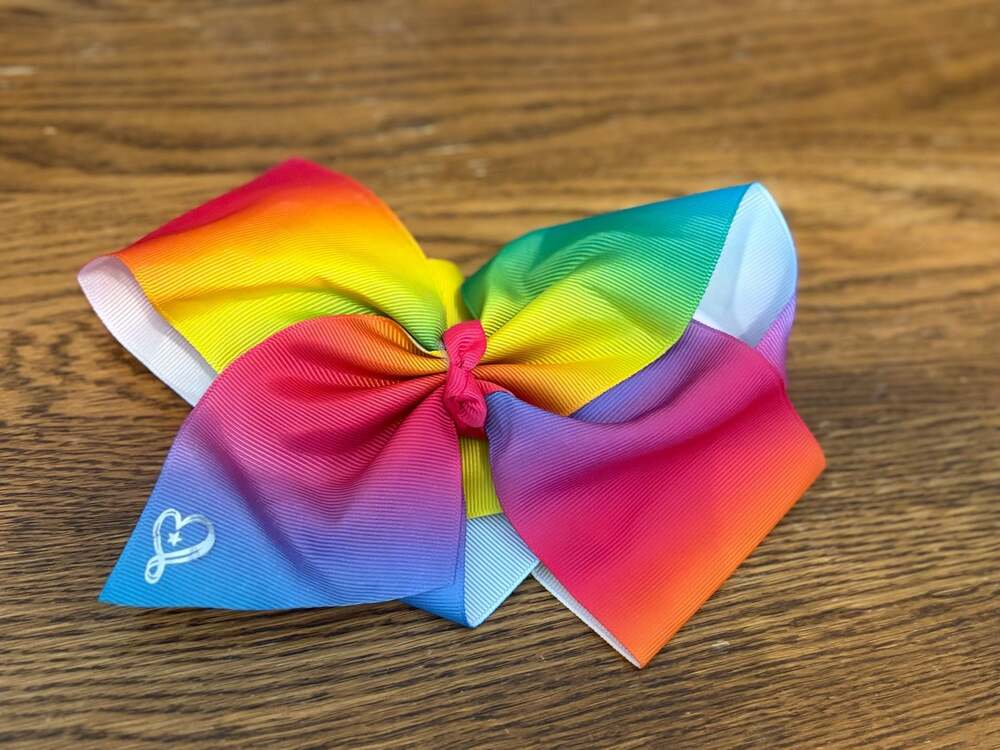 JoJo Siwa Large Rainbow Signature Ribbon Hair Bow with Heart Charm